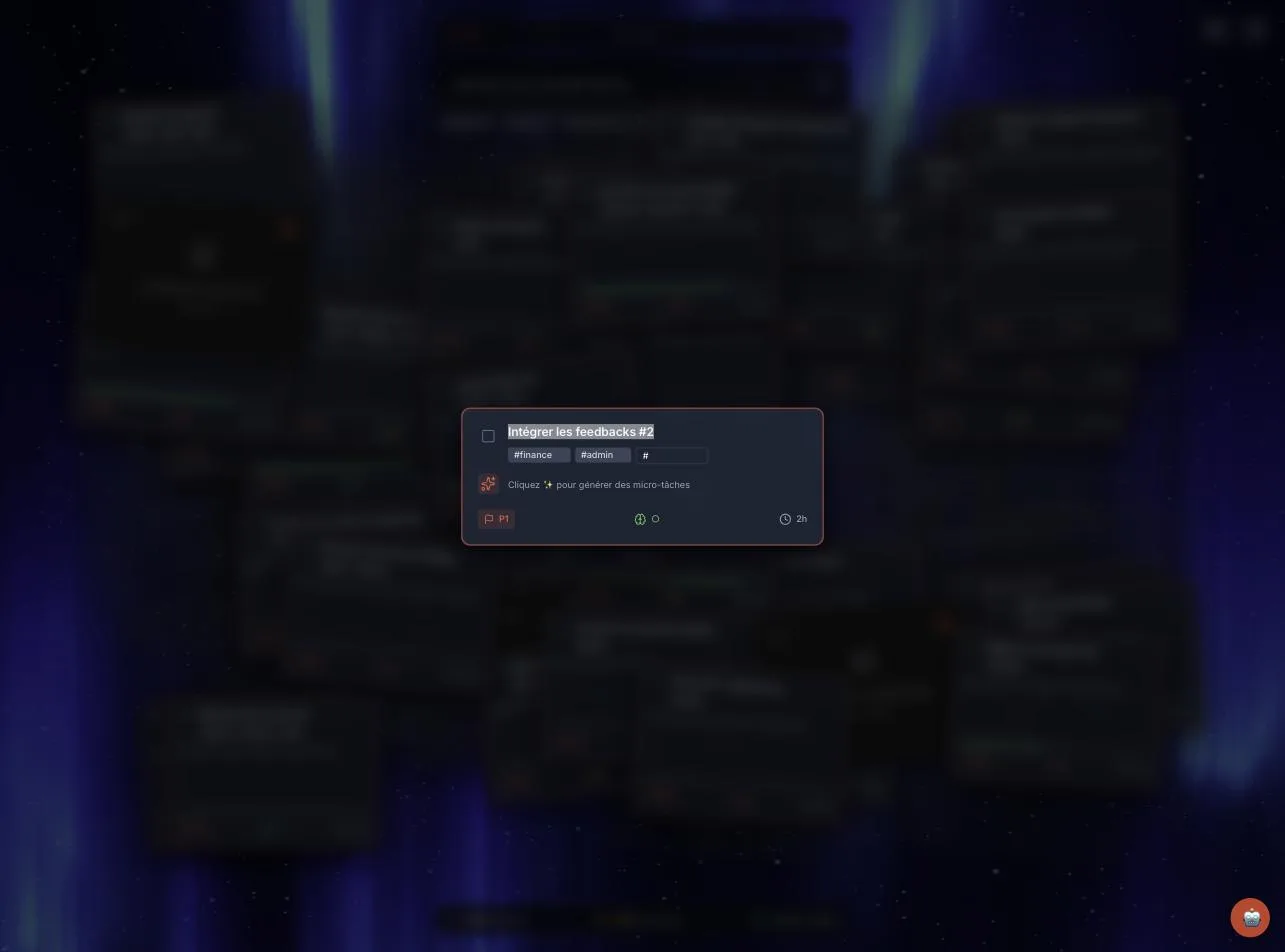 FocusFlow task detail with AI-assigned tags and priority